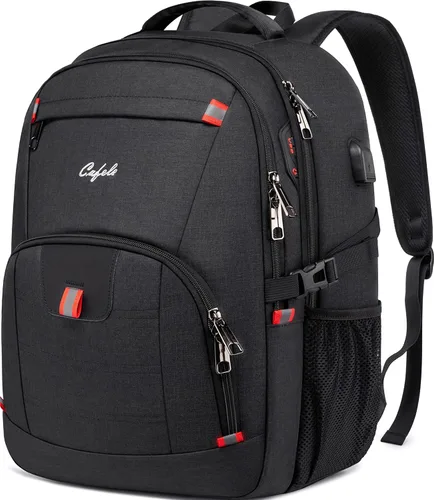 Vista 8 de Mochila para portátil de 17.3 pulgadas, mochila grande para computadora con puerto de carga USB, mochila resistente al agua y resistente