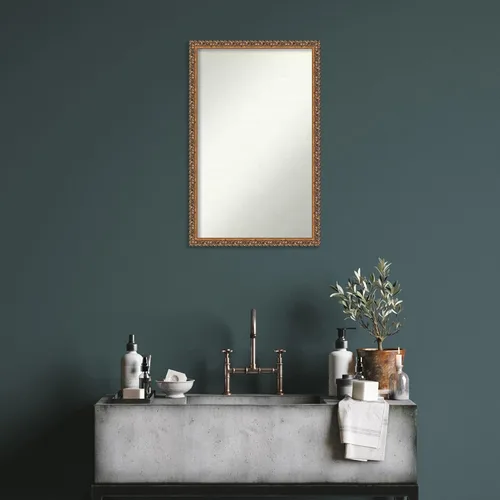 Vista 4 de Amanti Art Espejo de baño de bronce para sobre fregadero, 29 x 19 pulgadas, espejo rectangular de bronce antiguo, marco de madera tradicional