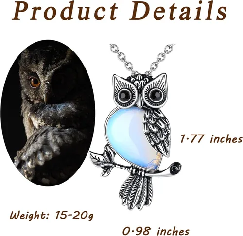 Vista 6 de MAIBAOTA Collares de búho para mujeres y hombres, collar con colgante de piedra de cristal curativa, regalos de Navidad para mujeres, joyas