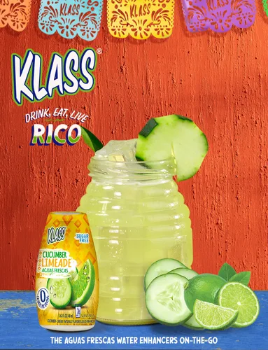 Vista 4 de Klass Aguas Frescas Potenciador líquido de agua sin azúcar, sabor natural, pepino y lima Paquete de 4 unidades de 1.62 onzas