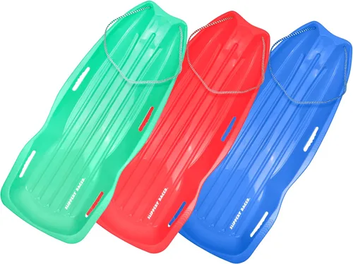 Vista 10 de Slippery Racer Downhill Xtreme Flexible Adults and Kids Plastic Toboggan Snow Sled for up to 2 Riders with Pull Rope and Handles