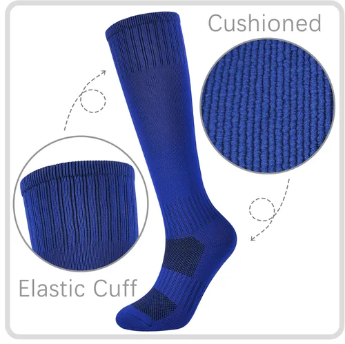 Vista 2 de Calcetines de fútbol para niños, 6 pares de calcetines de fútbol para niñas, calcetines altos hasta la rodilla, béisbol, sóftbol, deportes, jóvenes