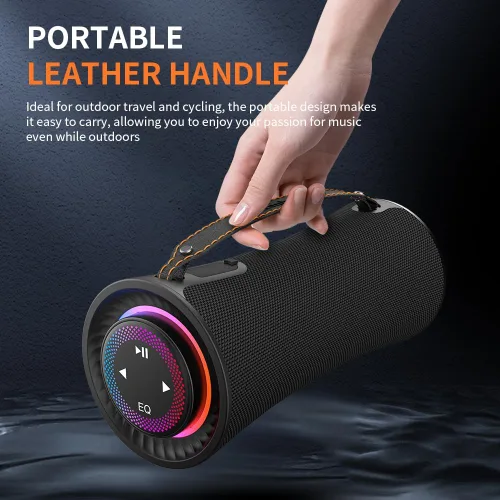 Vista 4 de CYBORIS Altavoz Bluetooth portátil, altavoces inalámbricos de 80 W con graves profundos, sonido estéreo envolvente de 360 grados, tiempo