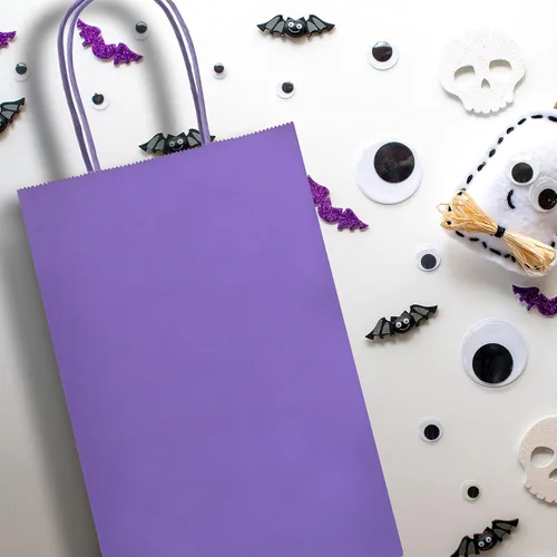 Vista 5 de Nexmint Bolsas de regalo de papel kraft morado: paquete de 12 bolsas de regalo pequeñas con asa (8.5 x 5.5 pulgadas) para cumpleaños, vacaciones