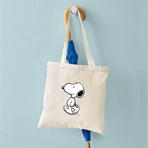 Vista 4 de CafePress Peanuts Snoopy - Bolsa reutilizable de lona color beige natural