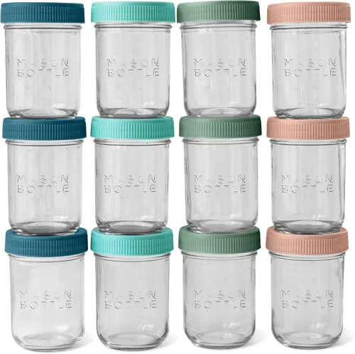 Vista 10 de Mason Bottle Tarros de almacenamiento de leche materna de 4 onzas (paquete de 12) – Recipientes de vidrio reutilizables para alimentos para bebés