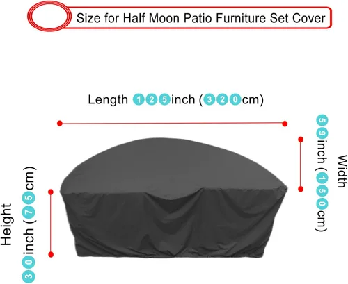 Vista 2 de Juego de fundas para muebles de patio de media luna, cubierta modular de media luna para exteriores, impermeable, semicírculo con cordón y correa