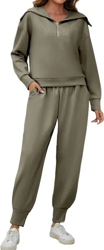 Vista 6 de MISSACTIVER Women 2 Piece Outfits Long Sleeve Tracksuit Lapel Half Zip Pullover and Cinch Bottom Sweatpants Set Sweatsuits