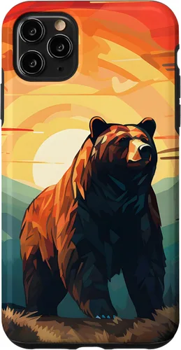 Vista 12 de Funda para iPhone 11 Bear Retro Sunset Forest Spirit Animal