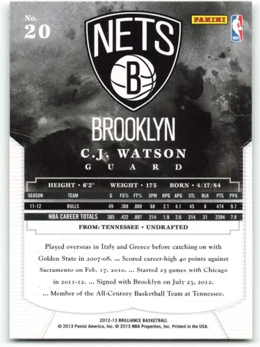 Vista 2 de 2012-13 Panini Brilliance #20 C.J. Watson NM-MT Nets