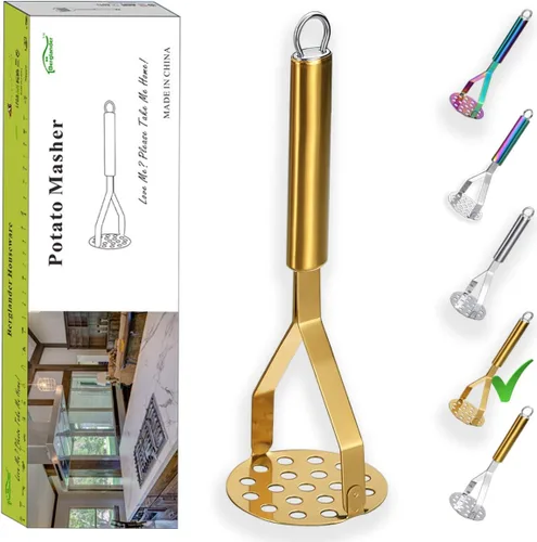 Vista 8 de Berglander - Triturador de patatas de acero inoxidable, resistente metal para papas, triturador de alimentos, triturador de mano, para verduras