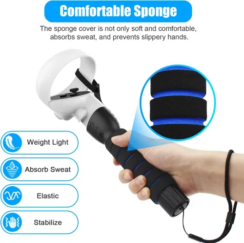 Vista 3 de UPOK Dual Handles Extension Grips for Oculus Quest 2 Quest or Rift S Controllers Playing Beat Saber Games Sturdy Comfortable to Grip Controller