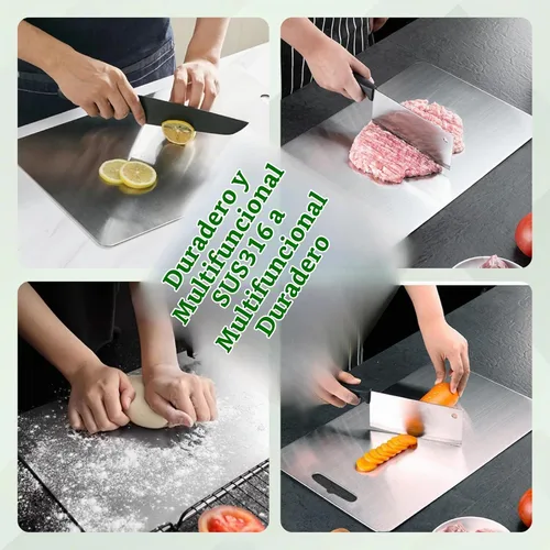 Vista 6 de Tabla de cortar de acero inoxidable, tablas de cortar de doble cara para cocina, SUS 316 Tabla de cortar de acero inoxidable no tóxica de grado
