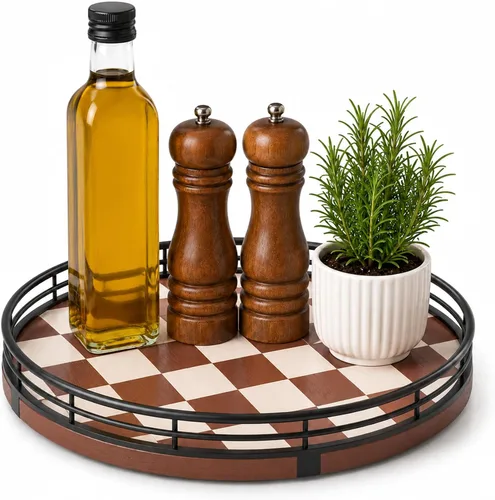 Vista 69 de Marble Lazy Susan - Tocadiscos para mesa, bandeja redonda de mármol de grano de madera antigua de 10 pulgadas para mesa de comedor, encimera de Negro