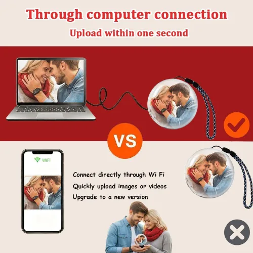 Vista 5 de Lámpara de esfera de memoria de Navidad 2026, reproductor de video 3D de bola de cristal de 2.7 pulgadas, videos y fotos cargables personalizados