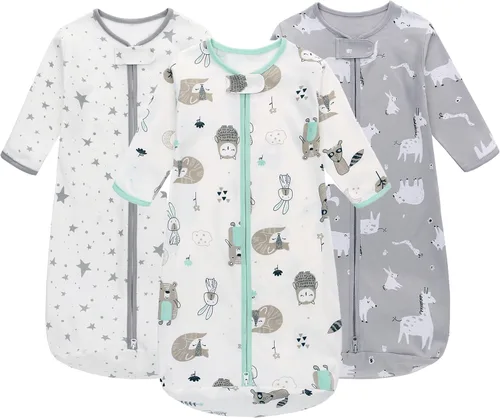 Vista 8 de Saco de dormir de manga larga, bolsa de dormir para bebé 100% algodón de 0-18 meses, manta vestible súper suave, saco de dormir para niños pequeños