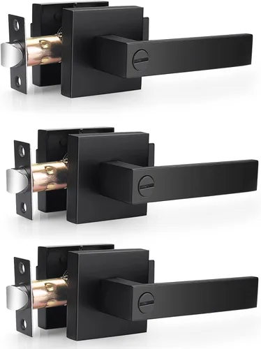 Vista 12 de Probrico Juego de manijas cuadradas para puerta de paso, color negro mate, para pasillo y armario, juego de manijas interiores resistentes sin