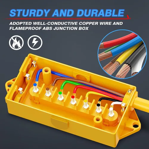 Vista 3 de MICTUNING Cable de remolque en línea de enchufe de 7 vías resistente con caja de conexiones de 7 bandas para remolques de caravana de 8 pies