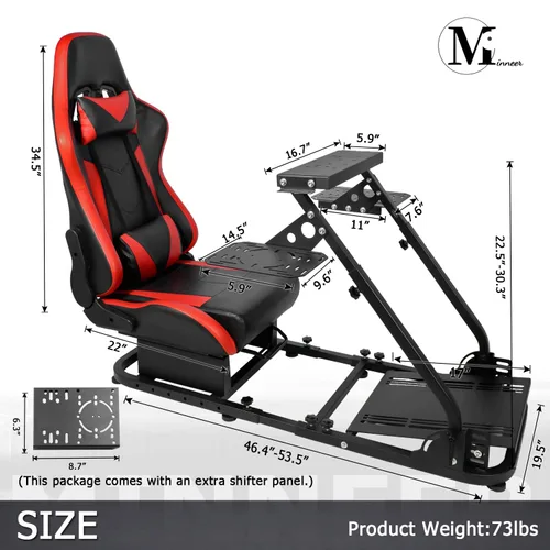 Vista 7 de Minneer Racing G29X52 Flight Simulator Cockpit Multifunctional Stand with Seat for Logitech G25 G920 Thrustmaster HOTAS Warthog 248PS T248XBox T300RS
