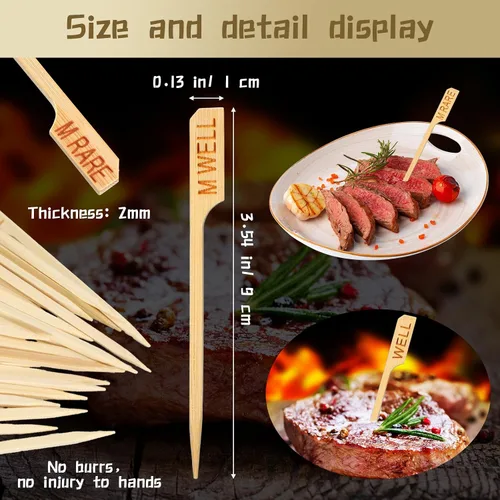Vista 2 de Soaoo 500 unidades de 3.5 pulgadas surtidas de madera de bambú de temperatura palos de temperatura para carne, marcadores de carne de bambú palillos