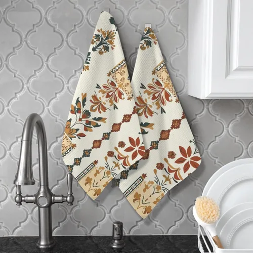 Vista 2 de Retro Boho Style Stripe Tea Towel Absorbent Dish Clothes for Washing Dishes Dish Towels Absorbent Kitchen Hand Towel Hanging Classic Decor Dishcloth