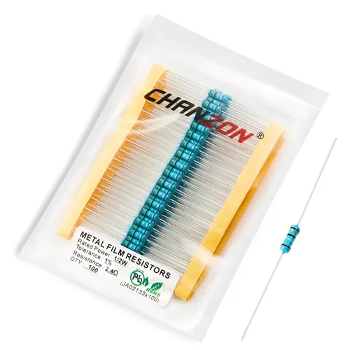 Vista 56 de Chanzon 100pcs 1/2W (0.5W) 1 Ω ohmios Resistencia fija de película metálica 0.01 ±1% Tolerancia 1R MF Orificio pasante Resistencias limitadoras