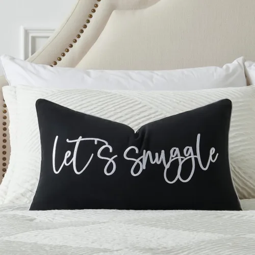 Vista 22 de Sunkifover Let's Snuggle - Funda de almohada decorativa, 18 x 18 pulgadas, algodón bordado en blanco y negro, funda de almohada para cama