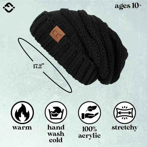 Vista 87 de Funky Junque Gorro de moda de punto trenzado de talla extragrande, grueso, abrigado, suave y holgado