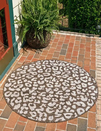 Vista 24 de Unique Loom colección Outdoor Safari Alfombra para exteriores - Leopardo (13' redonda, azul/gris)