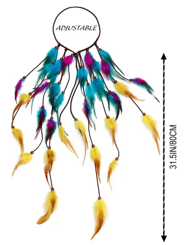 Vista 4 de Diadema bohemia de plumas para festival, accesorios para el cabello largo gitano bohemio con cuentas hippie para mujer (patrón 3)