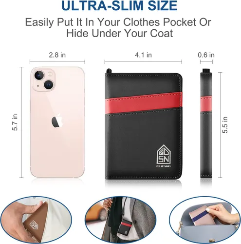 Vista 5 de ELASND Soporte para pasaporte para viaje con cordón para el cuello, funda de pasaporte con bolígrafo, cartera de pasaporte con bloqueo RFID