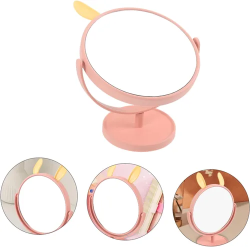 Vista 4 de LALAFINA Espejo de maquillaje para escritorio, con forma de orejas de conejo, cosmético de mesa para el hogar, dormitorio, baño, corte de pelo