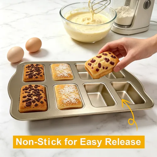 Vista 4 de Mini moldes para hornear – Sartenes antiadherentes para hornear pasteles caseros, molde de acero al carbono para pan de plátano, pastel de carne