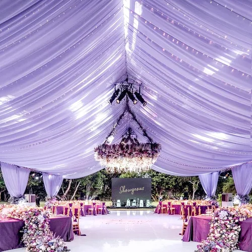 Vista 14 de 6 paneles de cortinas de techo azul bebé para boda, cortinas de techo de 5 pies x 10 pies, tela de drapeado para arco de boda, cortinas