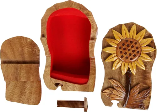 Vista 3 de Caja de rompecabezas secreta de madera hecha a mano con forma de girasol, Madera