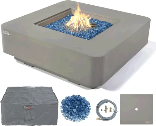 Vista 10 de Elementi+ Mesa de Fuego de Gas Colorado de Hormigón Fundido de 56" Rectangular, Hoguera al Aire Libre con Ignición Electrónica Incluye Cubierta