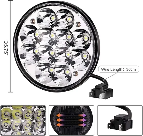 Vista 7 de Ourbest H5001 - Luces LED Par46 para foco, 5.75 pulgadas, 5-3/4 pulgadas, luz redonda para camión, todoterreno, lámpara de trabajo LED, haz sellado