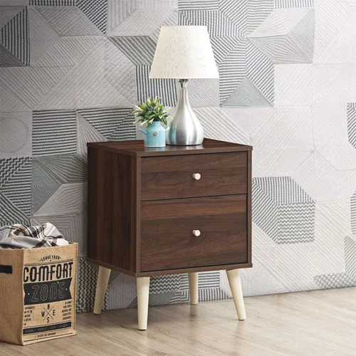 Vista 2 de Giantex Mesita de noche con cajones y patas de madera de goma maciza, gran espacio de almacenamiento para dormitorio, sala de estar, pasillo
