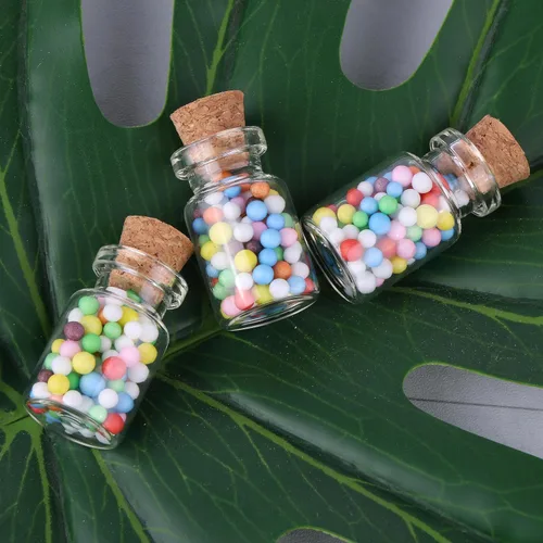 Vista 4 de MaxMau 100 frascos pequeños con corchos de 0.1 onzas líquidas, tapones de corcho, pequeñas botellas de vidrio transparente, mini frascos
