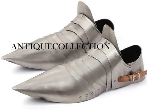 Vista 4 de Par de zapatos de armadura Caballero medieval Armadura de acero Sabaton, plateado