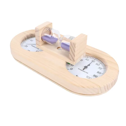 Vista 2 de Haofy Wooden Sauna Thermometer Hygrometer, Dual Dial Design with Sand Timer Function for Home and Commercial Sauna Rooms