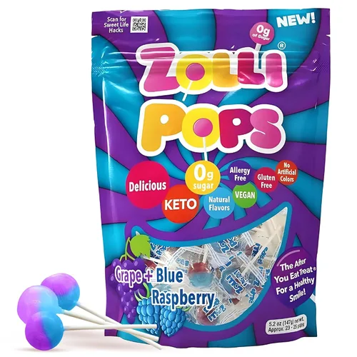 Vista 16 de Zolli Drops - Caramelos sin azúcar con xilitol, paletas sin colorantes, aptos para dieta cetogénica y diabética, golosinas aprobadas por dentistas