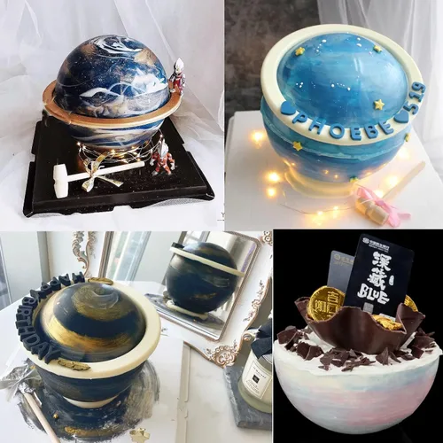 Vista 3 de Molde de silicona grande de planeta para pastel de fondant de chocolate + 2 bandejas de cubo de martillo de madera, moldes para hacer jabón, moldes