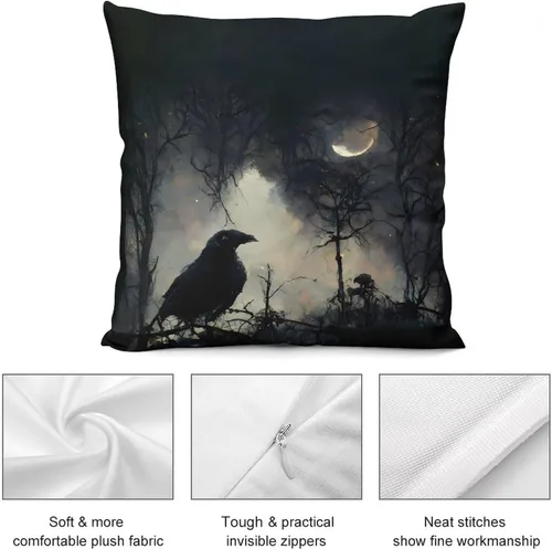 Vista 7 de Funda de almohada gótica de cuervo, pájaros negros, cuervo, alas oscuras, diseño de suspenso, fundas de almohada para sofá, sala de estar
