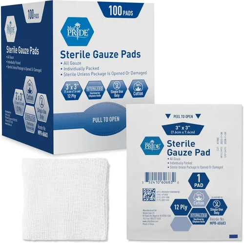 Vista 10 de MED PRIDE Almohadillas de gasa antiadherente estéril, algodón de 12 capas, 2 x 2 pulgadas, 100