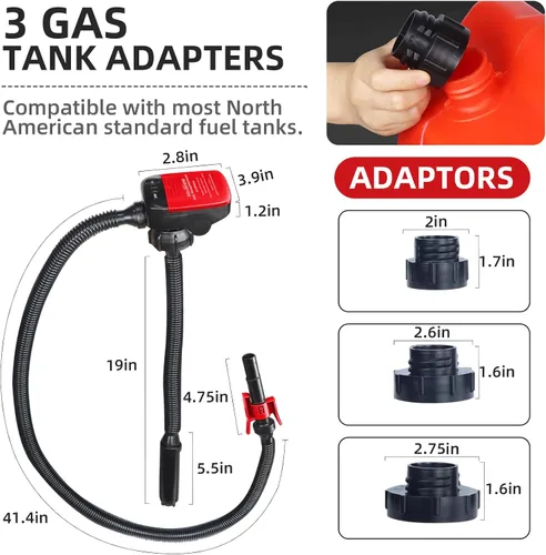 Vista 5 de Automatic Fuel Transfer Pump with Auto-Stop Sensor(2.4 GPM),AA Battery Powered Portable Gasoline Diesel Pump with 3 Adapters for For Gasoline