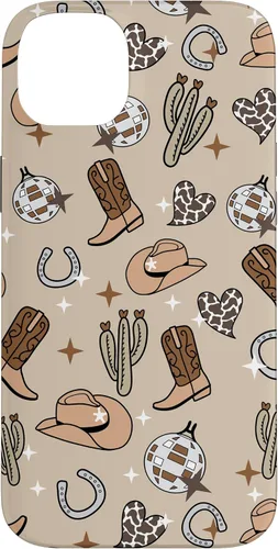 Vista 15 de Cowboy Hat & Boot & Disco Ball Pattern Brown Cowgirl Case for iPhone 17
