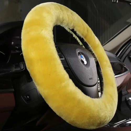 Vista 23 de Funda de volante de piel de oveja suave y esponjosa, para vehículo universal, mujeres y hombres, 14,5-15,5 pulgadas, accesorios peludos