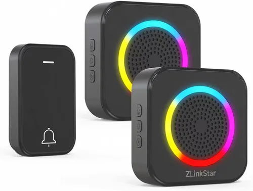 Vista 11 de Kit de timbre inalámbrico, timbre autoalimentado sin batería, rango de 600 pies, 63 campanas seleccionables, volumen ajustable con luz RGB, timbre
