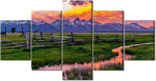 Vista 36 de TUMOVO 5 piezas de arte en lienzo para pared, hermoso castillo de piedra de cisne con paisajes naturales de selva al atardecer, paisajes naturales